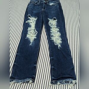 Judy Blue Dark Distressed Straight Leg Jeans